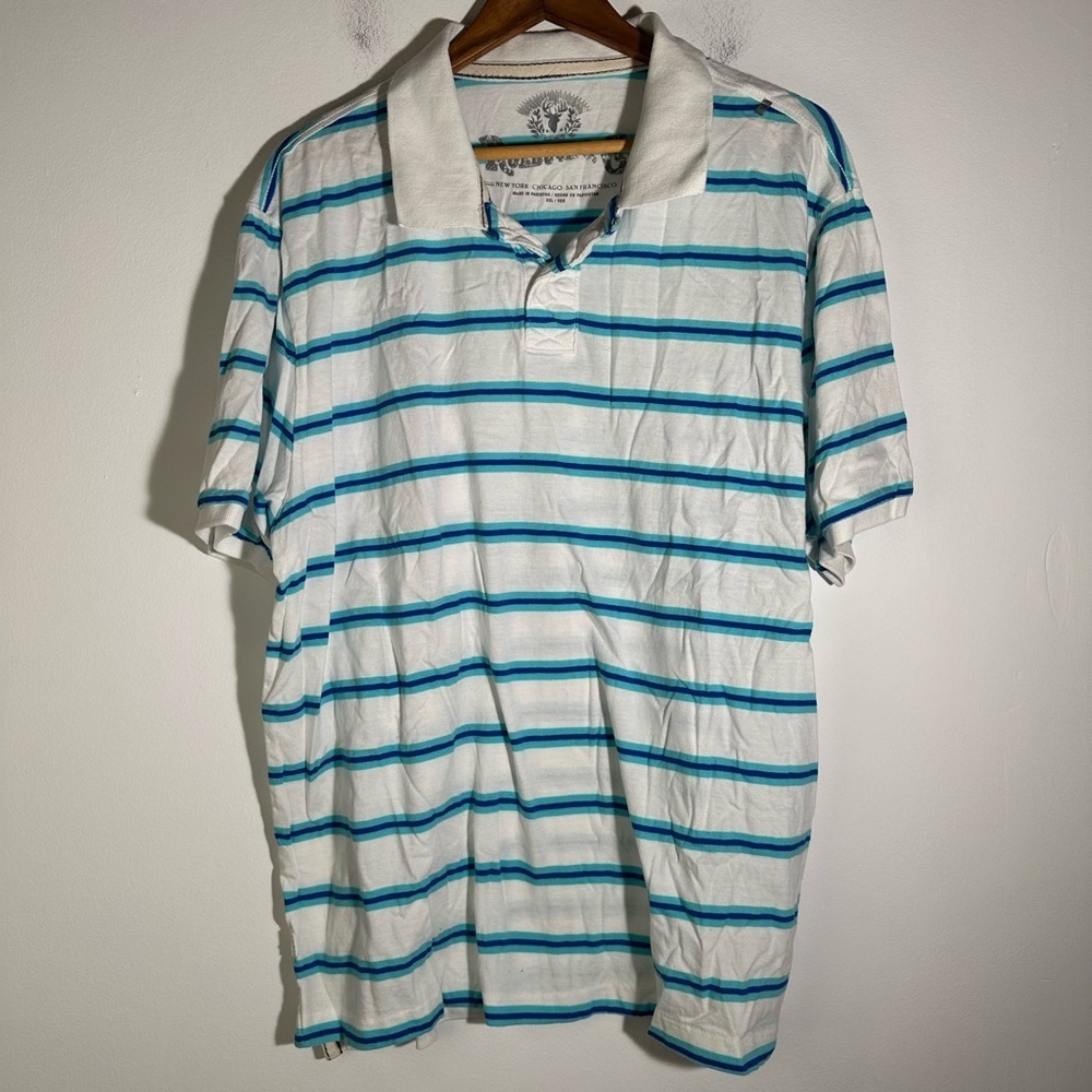 Roebuck & Co. Classic White and Blue Striped Polo Shirt